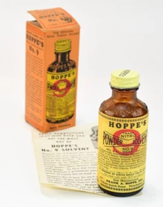 Vintage Hoppe's No. 9 Gun  Cleaning Solvent Bottle Box and Paper Pamphlet - Picture 1 of 10