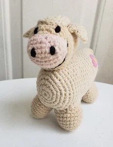 Kiesel Handarbeit Lamm gehäkelt Pullover Strick Plüsch Blume Baby Rassel Spielzeug Baumwolle - Bild 1 von 6