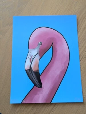 Flamingo (Blue) Artwork Illustration Original Print, Limited, Signed by Artist - Image 1 of 4
