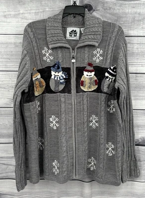 STORYBOOK TRICOTES BONECO DE NEVE/FERIADO ZÍPER FRONTAL CARDIGÃ SUÉTER Feminino Tamanho 1X - Imagem 1 de 4