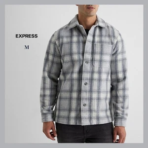 Nuovo con etichette - Giacca camicia uomo Express a quadri misto lana, grigio erica chiaro taglia M - $98 - Foto 1 di 7