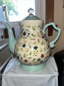 Pioneer Woman Kari 2.4-Quart Tea Pot Coffee Pot Aqua Blue Florals Nwt New - Picture 1 of 6