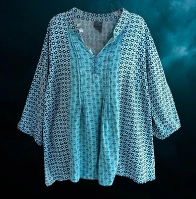 Blusa Top Mujer Faded Glory Popover Mangas 3/4 Plisada Talla 3X (22W-24W) Foto 1 de 4