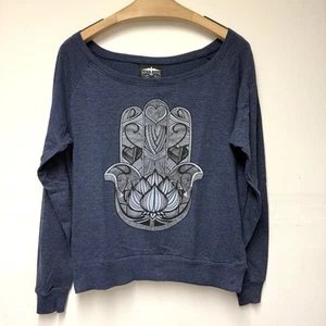 BIRD VINE TShirt Women Size S HAMSA HAND Navy Blue Long Sleeve Cotton Blend Top - Picture 1 of 4
