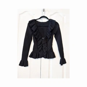 WAYF Flutter Ruffle Ribbed Cardigan Size  Small Black - Picture 1 of 12