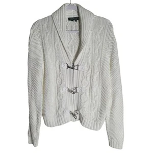 Ralph Lauren LRL Shawl Collar Cable Knit Cardigan Womens XL White Buckle Sweater - Picture 1 of 11