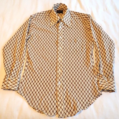 Vintage 70's SEARS Shirt M Diamond Abstract AOP Disco Dagger Point Collar Groovy - Image 1 of 4