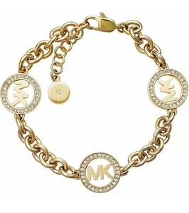 New MICHAEL KORS Fulton 3 Logo Yellow Gold Chain Bracelet Crystals MK Gift BOX - Picture 1 of 7