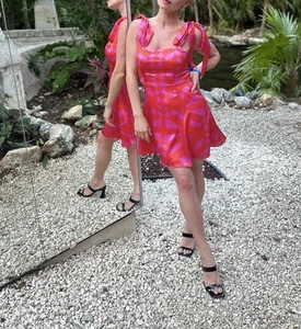 Mini Vestido Gianni Bini Talla 6 Rosa Naranja Lazo Línea A Sedoso Falda Completa - Imagen 1 de 8