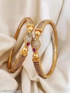 Brazalete Brazalete Indio Vintage Oro Mate Nupcial Kundan Boda Joyería (2 Piezas) - Imagen 1 de 5