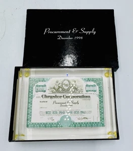 Chrysler Corporation Mini Stock Certificate Encased in Lucite Date December 1998 - Picture 1 of 3
