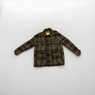 Ruff Hewn Mens Well Worn Checked Grey & Black Wool Cruiser Jacket Mackinaw Style - Image 1 of 4