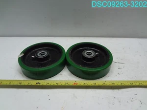 QTY=2: Caster Wheels 6" Green Polyurethane on Cast Iron Wheel - Picture 1 of 6
