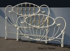 Vintage French Country Cast Iron & Metal White Bed Frame Headboard Shabby Chic