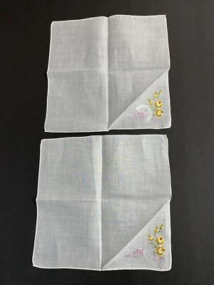 "Lote 2 pañuelos vintage bordados con flores de oro amarillo púrpura 10"" nuevos de Lote Antiguo" Foto 1 de 4