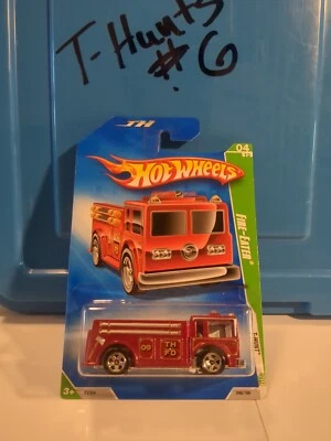 Hot wheels 2009 Treasure Hunt Fire-Eater 4/12 Red #046/190 Long card Fire Truck  - Image 1 of 4