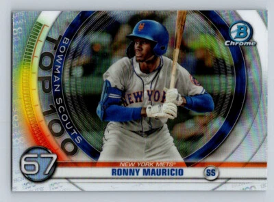 2020 Bowman Chrome Ronny Mauricio #BTP-67 Scouts Top 100 RC-Mets - Image 1 of 2