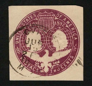 US 1893 U349 Violet 2c Columbus Liberty Cut Square Ovid Michigan Cancel Used - Picture 1 of 2