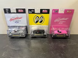 Lot 3 1/64 M2 Machines 1990 1991 Chevrolet C1500 SS 454 Trucks New Moon Pink - Picture 1 of 7