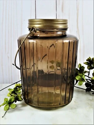 Ashland Fall Tarro de Tealight Grande Linterna de Vidrio 7.5 Pulgadas Soporte Colgar Marrón Acanalado Foto 1 de 4