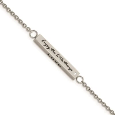 Stainless Steel Polished CZ Enjoy the little things w/ 1.5in ext Bar Bracel - Image 1 of 4