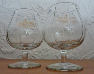 2 Large Rib Glass Courvoisier French Cognac Brandy Snifters Gold Script Napoleon - Picture 1 of 3