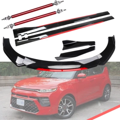 Front Bumper Lip Splitter Side+Skirt Gloss Black Red For Kia Soul 2010-2022 Foto 1 de 4