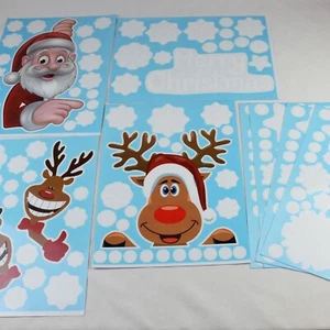 Weihnachtsmann Rentier Schneeflocken Winter Fenster Aufkleber Abziehbilder Fensterklammern - 8 Blatt - Bild 1 von 7