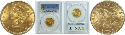 1907-D $5 Liberty Head Gold PCGS MS-65 Cover