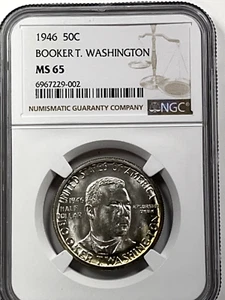 1946 Booker T Washington Commemorative Silver Half Dollar : NGC MS65 - Picture 1 of 4