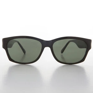 Sporty Wrap Rectangular Vintage Sunglass Black Frame Green Lens - Wiley - Picture 1 of 3
