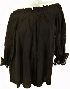 BLUSA TOP NEGRA CON HOMBROS DESCUBIERTOS DE ENCAJE, LUZABELLE PARIS, TALLA ÚNICA, LT444 - Imagen 1 de 3