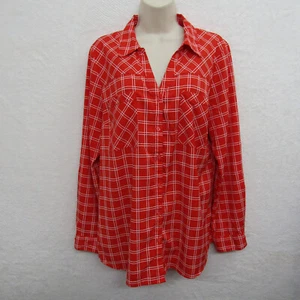 Natotions Top Shirt Blouse Womens Large Red Plaid Long Sleeve Pocket Button - Picture 1 of 10