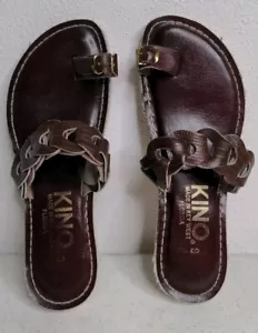 Vintage Brown Burgundy Kino Leather Key West Sandals Buckle Toe Strap Size 9 - Picture 1 of 5