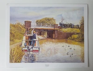 Kevin Parish - Canal Crossing - Narrowboat Railway Art Print - Picture 1 of 2
