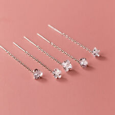 1 Pair Small 925 Sterling Silver Crystal Pull Through Threader Earrings .
