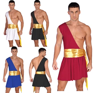 Men's Greek God Costume One Shoulder Roman Toga Halloween Cosplay Dress Up Skirt - Picture 1 of 44
