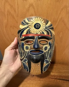 Vintage mexikanische Volkskunst Terrakotta Ton Navajo Indianer Sonne Wand Gesichtsmaske - Bild 1 von 3