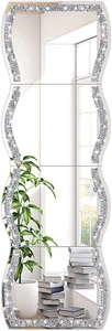 Full Length Wall Mirror,Wave Pattern Irregular Crushed Diamond Body Mirror,Set o - Picture 1 of 12