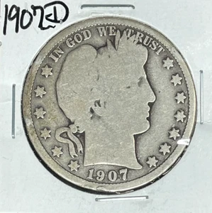 MEDIO DÓLAR DE PLATA BARBERO 1907-D ~ ~BONITA MONEDA ANTIGUA~ 90% PLATA - Imagen 1 de 2