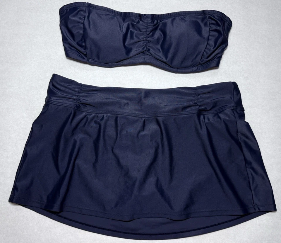 Athleta Swim Set 2 pc Blue Bandeau Top 34B/C SMALL Shirred Skirt Swimsuit - Image 1 of 4
