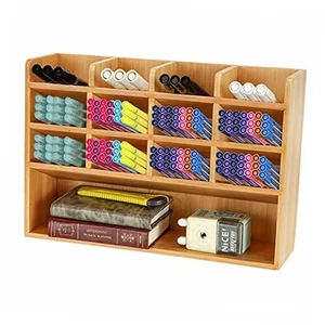 Desktop Pen Holder Organizer, Bamboo Art Supply Storage Caddy Holds 300  - Picture 1 of 8