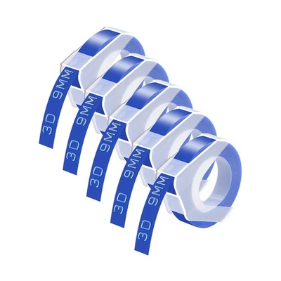 5PK 3D Cinta de Etiqueta Empambante Blanca sobre Azul 520106 Para Dymo Organizador Xpress Pro Foto 1 de 4