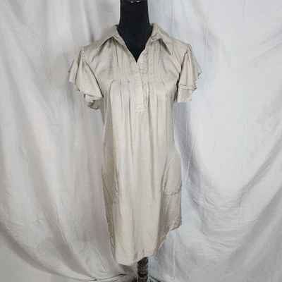 Vestido ALI RO Talla 2 Beige Vegano Seda Manga Acampanada Boho Bolsillos Anthropologie Foto 1 de 4