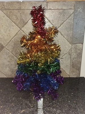 17 Inch Tinsel Rainbow Table Top Christmas Tree in Silver Pot - Image 1 of 4