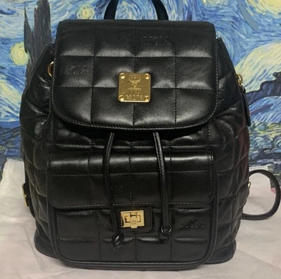 MCM Black Bag Pre-owned Leather Quilted Backpack Authentic with Gold Hardware - Image 1 of 4