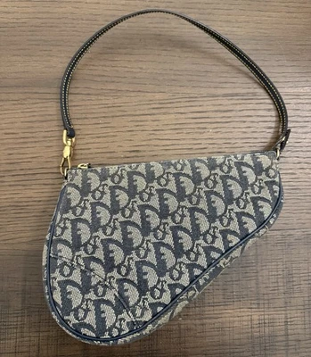 Bolso de hombro Dior Saddle Pochette azul lona jacquard oblicua con cuero Foto 1 de 4