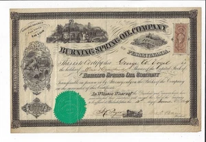 PENNSYLVANIA 1864 Burning Spring Oil Co of Pennsylvania Stock Certificate #68 - Picture 1 of 2