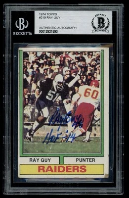 1974 Topps #219 Ray Guy Rookie Signed Autograph Inscription Auto BGS Auth HOF - Image 1 of 2