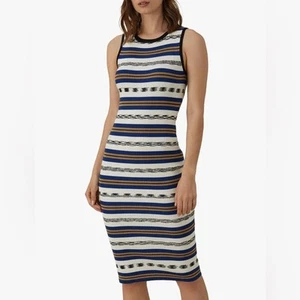 Karen Millen Kleid Damen XS gestreift Strick Midi Länge ärmellos figurbetont - Bild 1 von 9